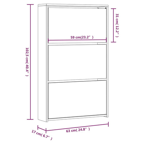 Schoenenkast met spiegel 3-laags 63x17x102,5 cm gerookt eiken - AllerleiShop