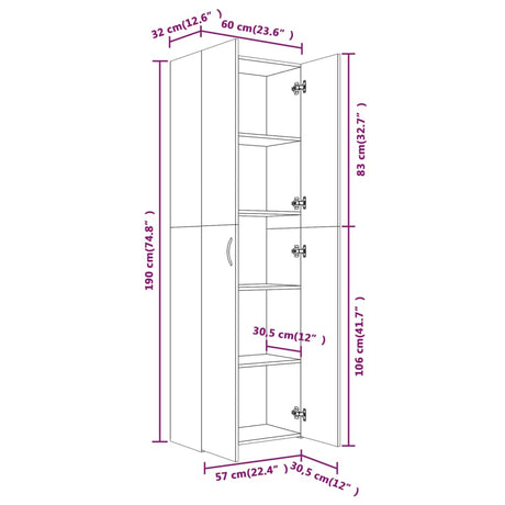 Kantoorkast 60x32x190 cm bewerkt hout gerookt eikenkleurig - AllerleiShop