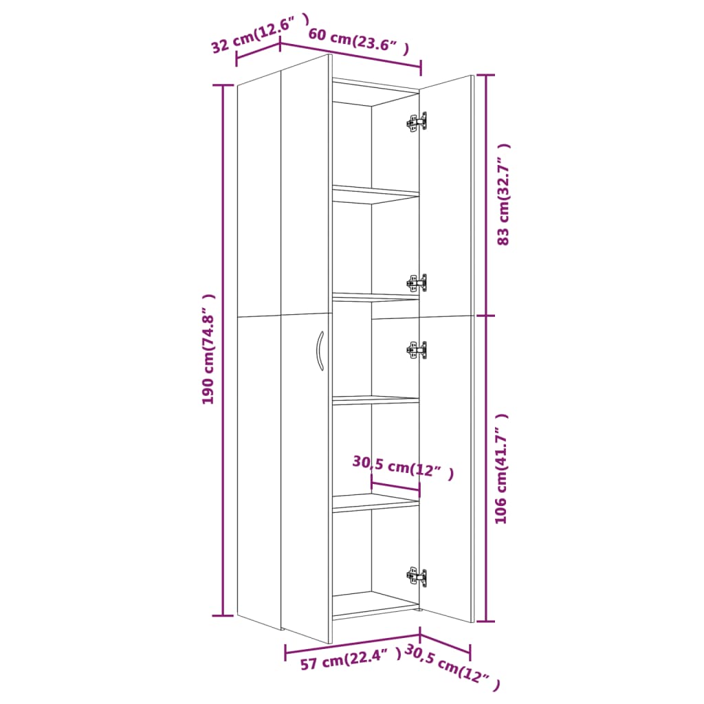 Kantoorkast 60x32x190 cm bewerkt hout grijs sonoma eikenkleurig - AllerleiShop