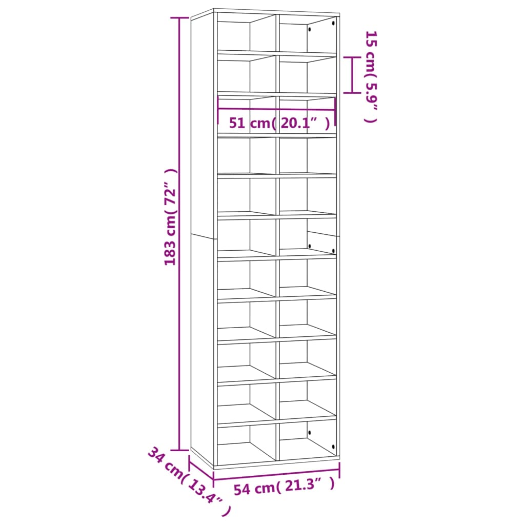 Schoenenkast 54x34x183 cm bewerkt hout bruin eikenkleur - AllerleiShop