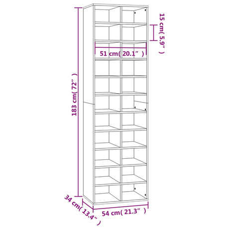 Schoenenkast 54x34x183 cm bewerkt hout bruin eikenkleur - AllerleiShop