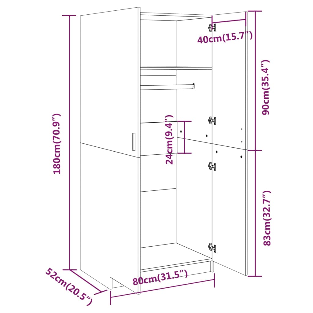 Kledingkast 80x52x180 cm bewerkt hout grijs sonoma eikenkleurig - AllerleiShop