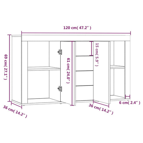 Dressoir 120x36x69 cm bewerkt hout gerookt eikenkleurig - AllerleiShop