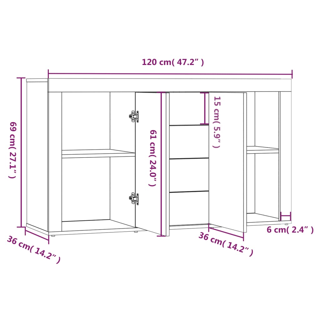 Dressoir 120x36x69 cm bewerkt hout grijs sonoma eikenkleurig - AllerleiShop