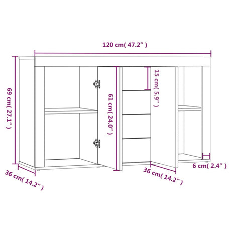 Dressoir 120x36x69 cm bewerkt hout grijs sonoma eikenkleurig - AllerleiShop