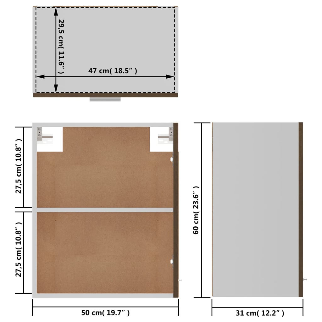 Hangkast 50x31x60 cm bewerkt hout bruin eikenkleur - AllerleiShop