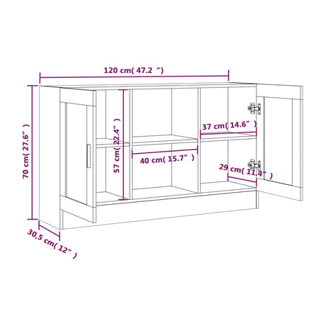 Dressoir 120x30,5x70 cm bewerkt hout gerookt eikenkleurig - AllerleiShop