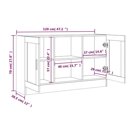 Dressoir 120x30,5x70 cm bewerkt hout bruin eikenkleur - AllerleiShop