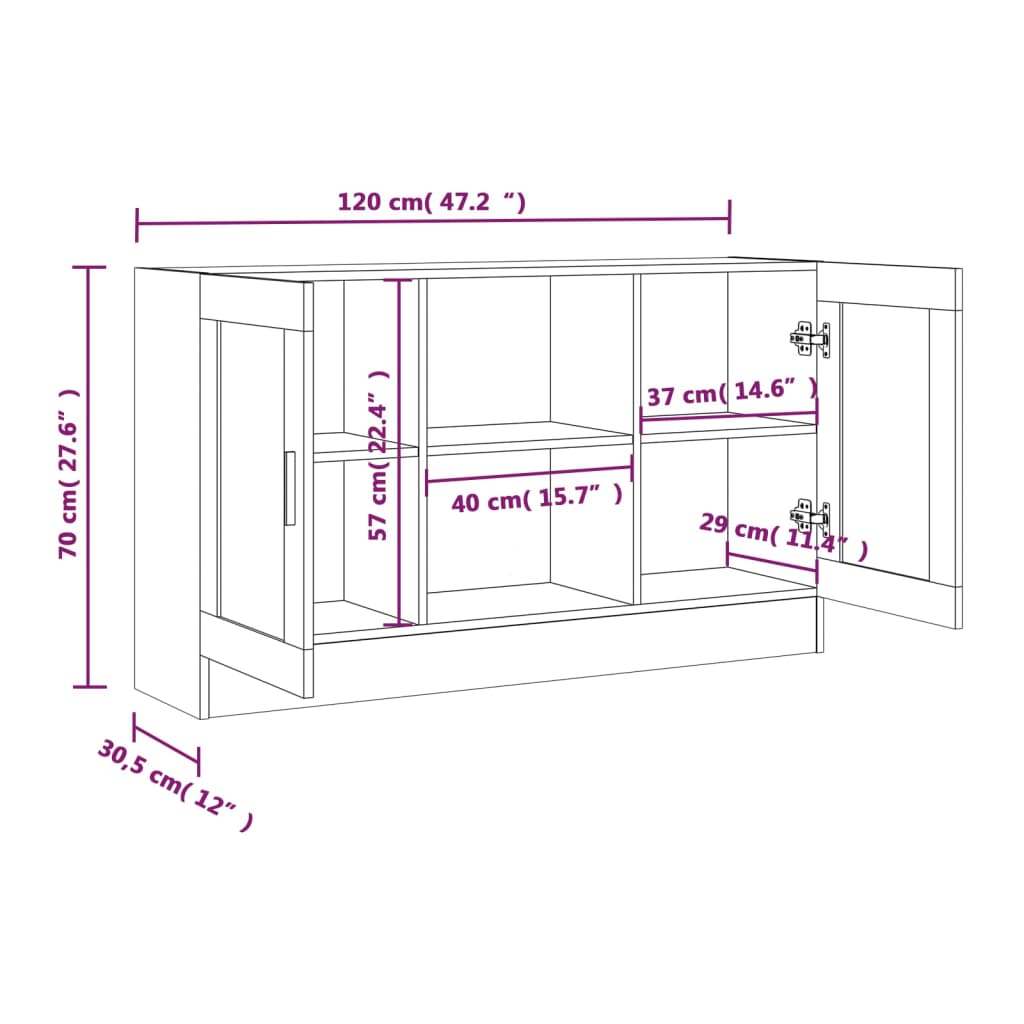 Vitrinekast 120x30,5x70 cm bewerkt hout gerookt eikenkleurig - AllerleiShop