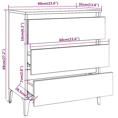 Dressoir 60x35x69 cm bewerkt hout grijs sonoma eikenkleurig - AllerleiShop