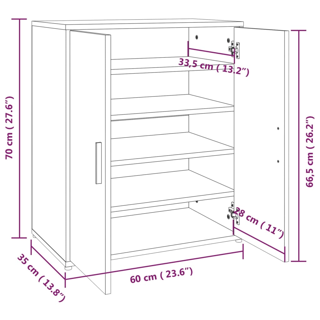 Schoenenkast 60x35x70 cm bewerkt hout grijs sonoma eikenkleurig - AllerleiShop