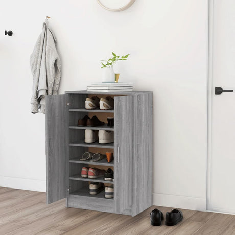 Schoenenkast 60x35x92 cm bewerkt hout grijs sonoma eikenkleurig - AllerleiShop