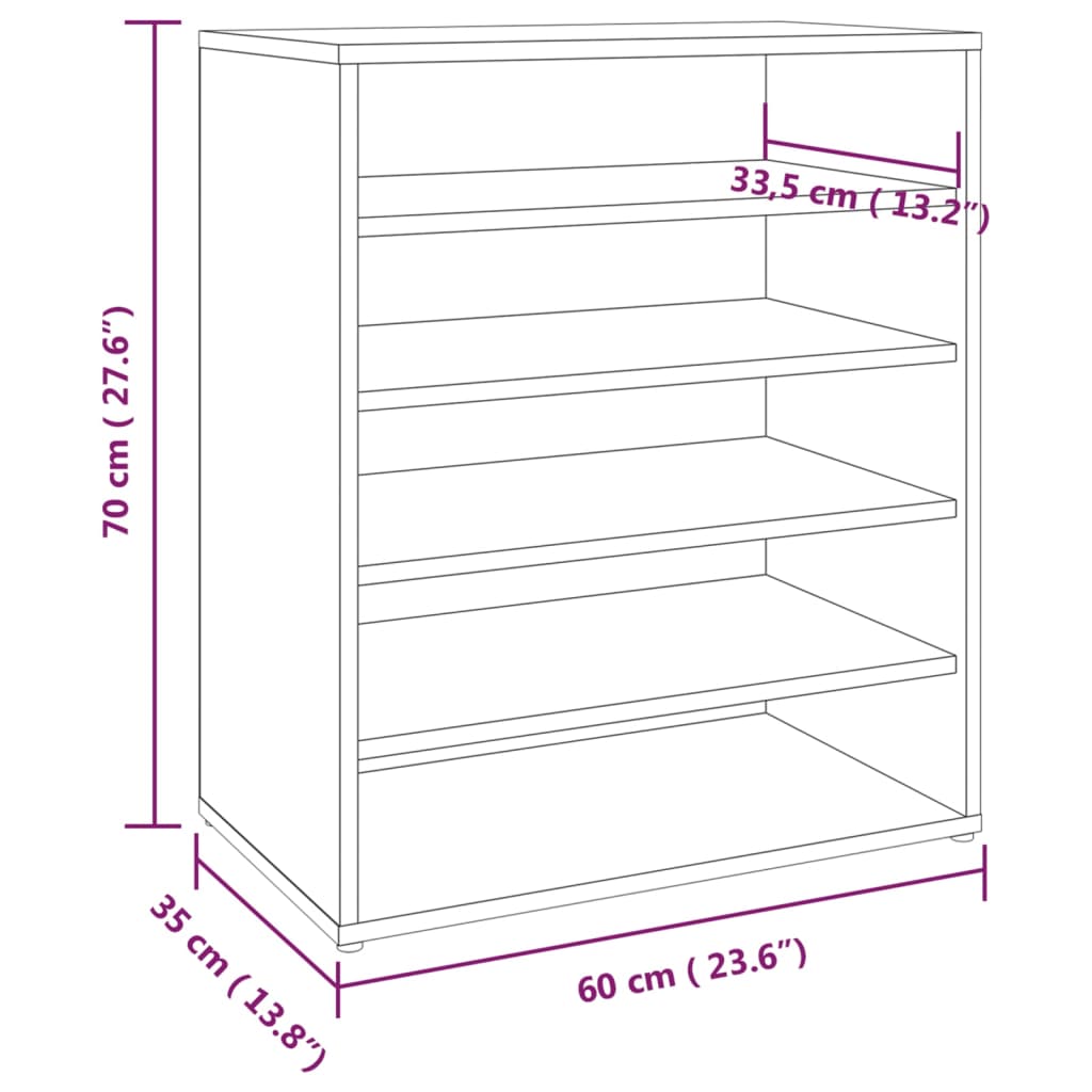 Schoenenkast 60x35x70 cm bewerkt hout gerookt eikenkleurig - AllerleiShop