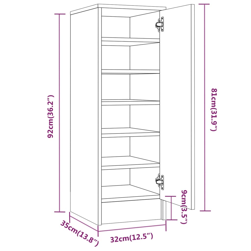 Schoenenkast 32x35x92 cm bewerkt hout grijs sonoma eikenkleurig - AllerleiShop