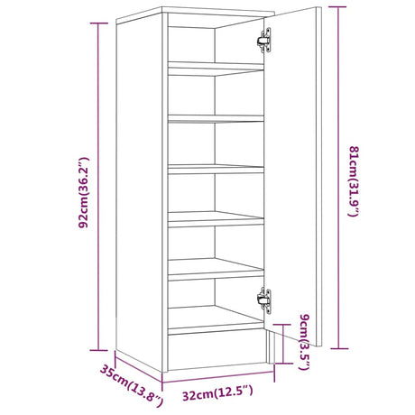 Schoenenkast 32x35x92 cm bewerkt hout grijs sonoma eikenkleurig - AllerleiShop