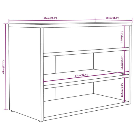 Schoenenbank 60x30x45 cm bewerkt hout gerookt eikenkleurig - AllerleiShop