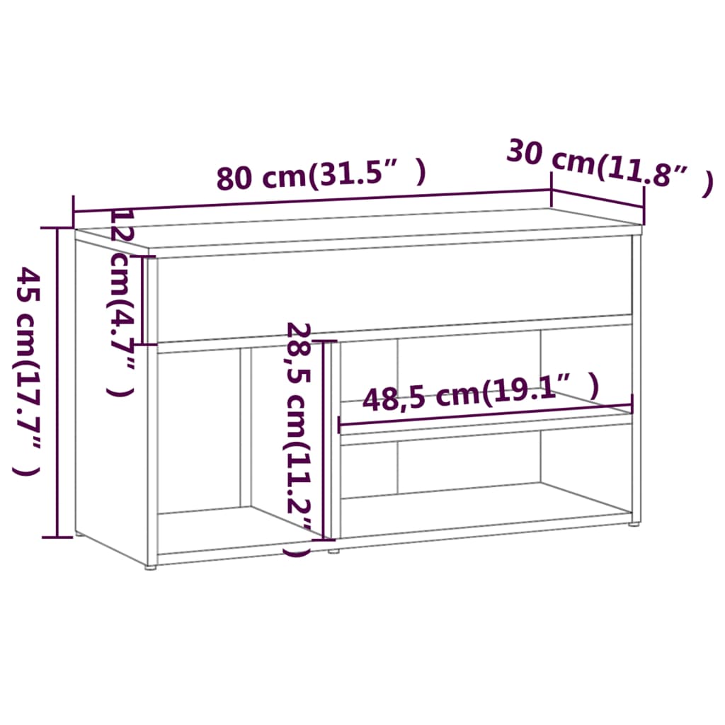 Schoenenbankje 80x30x45 cm bewerkt hout gerookt eikenkleurig - AllerleiShop