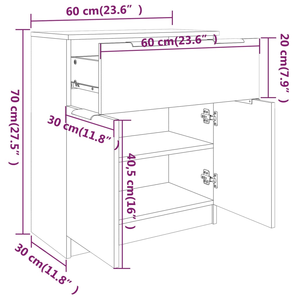 Dressoir 60x30x70 cm bewerkt hout gerookt eikenkleurig - AllerleiShop