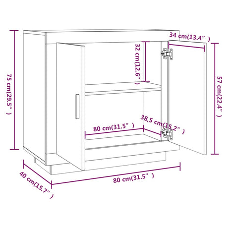 Dressoir 80x40x75 cm bewerkt hout gerookt eikenkleurig - AllerleiShop