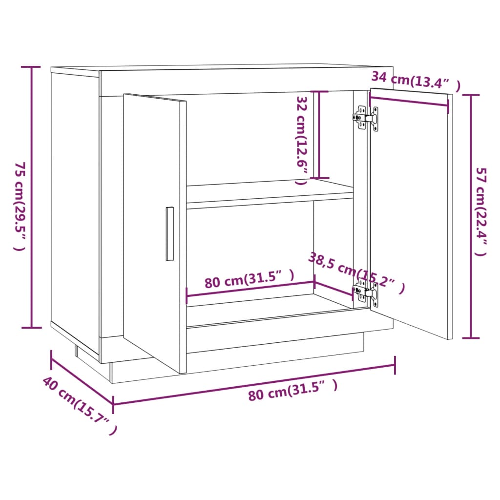 Dressoir 80x40x75 cm bewerkt hout bruin eikenkleur - AllerleiShop