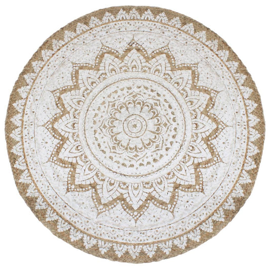 Tapijt met print rond 180 cm gevlochten jute - AllerleiShop