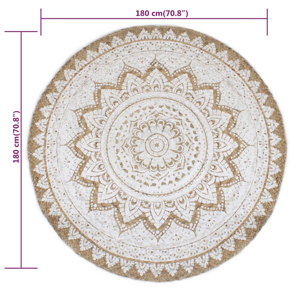 Tapijt met print rond 180 cm gevlochten jute - AllerleiShop