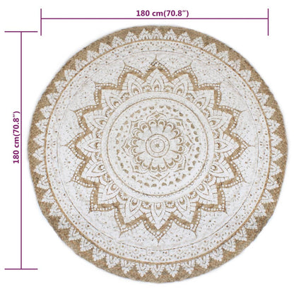 Tapijt met print rond 180 cm gevlochten jute - AllerleiShop