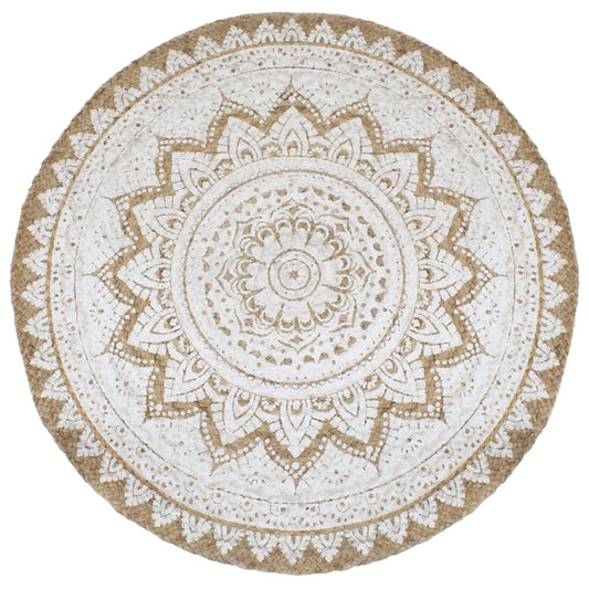 Tapijt met print rond 210 cm gevlochten jute - AllerleiShop