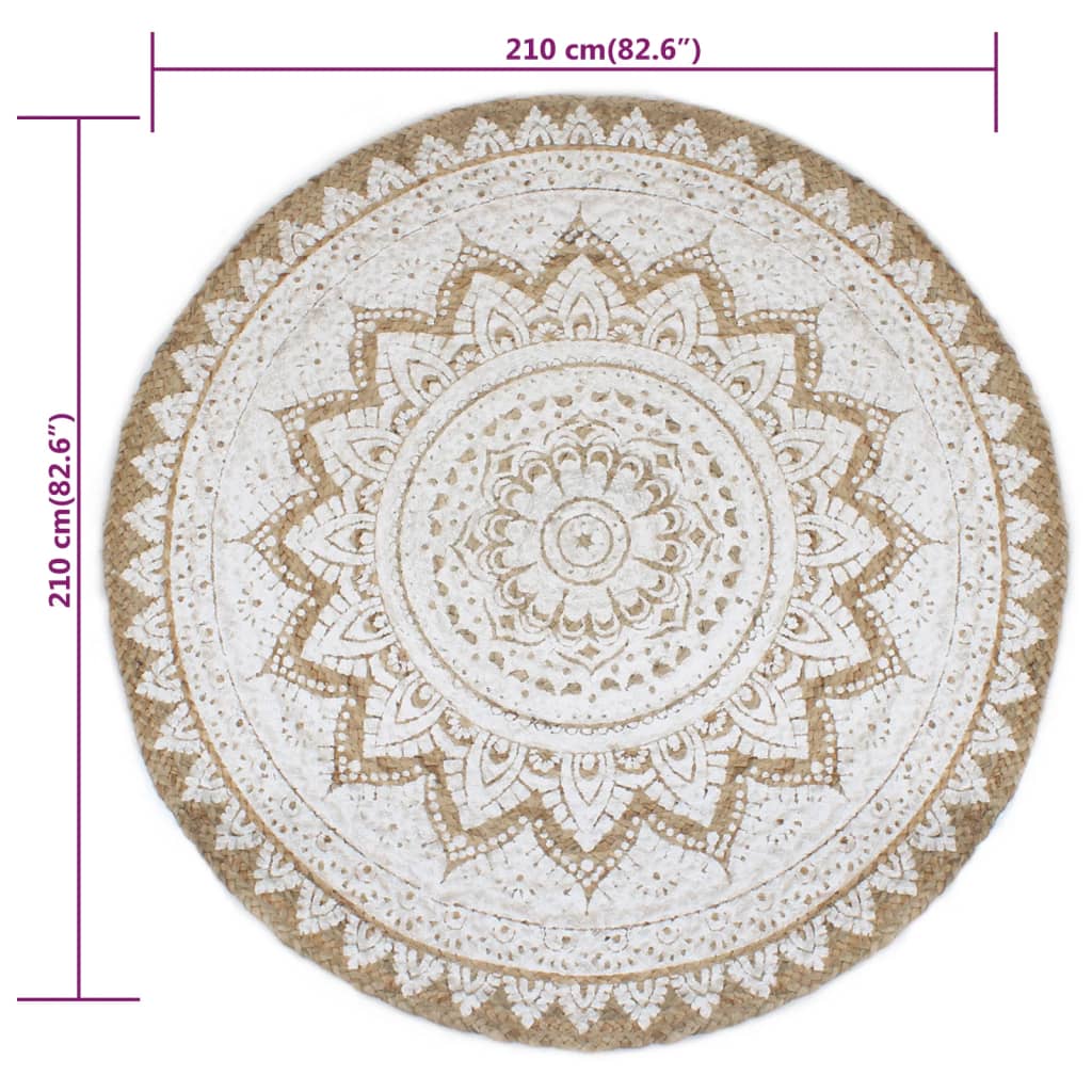 Tapijt met print rond 210 cm gevlochten jute - AllerleiShop