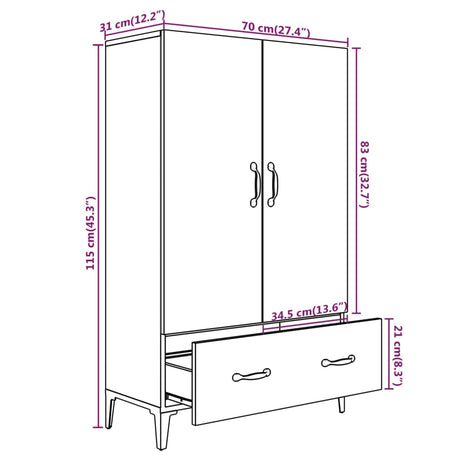 Hoge kast 70x31x115 cm bewerkt hout wit - AllerleiShop