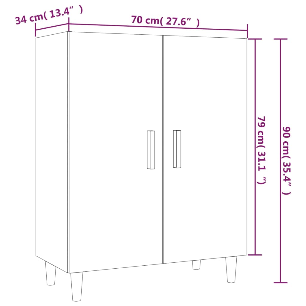 Dressoir 70x34x90 cm bewerkt hout grijs sonoma eikenkleurig - AllerleiShop