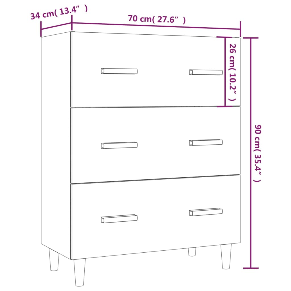 Dressoir 70x34x90 cm bewerkt hout grijs sonoma eikenkleurig - AllerleiShop