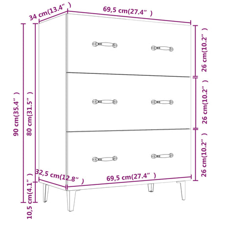 Dressoir 69,5x34x90 cm bewerkt hout grijs sonoma eikenkleurig - AllerleiShop