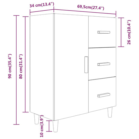 Dressoir 69,5x34x90 cm bewerkt hout gerookt eikenkleurig - AllerleiShop