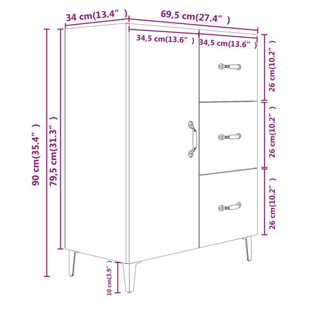 Dressoir 69,5x34x90 cm bewerkt hout gerookt eikenkleurig - AllerleiShop