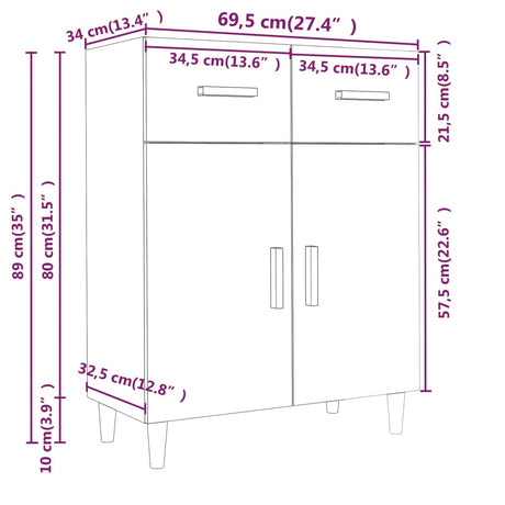 Dressoir 69,5x34x89 cm bewerkt hout gerookt eikenkleurig - AllerleiShop