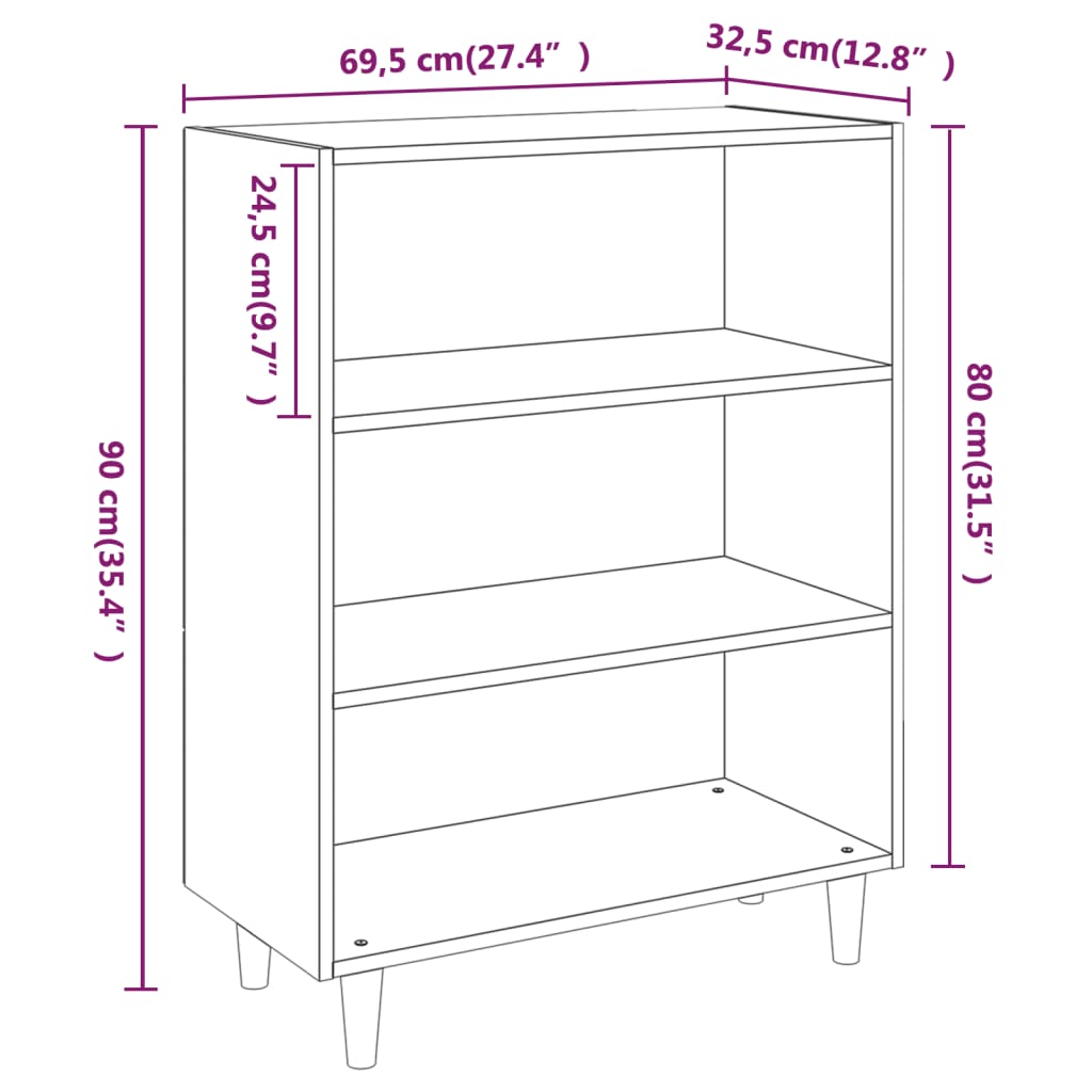 Dressoir 69,5x32,5x90 cm bewerkt hout gerookt eikenkleurig - AllerleiShop