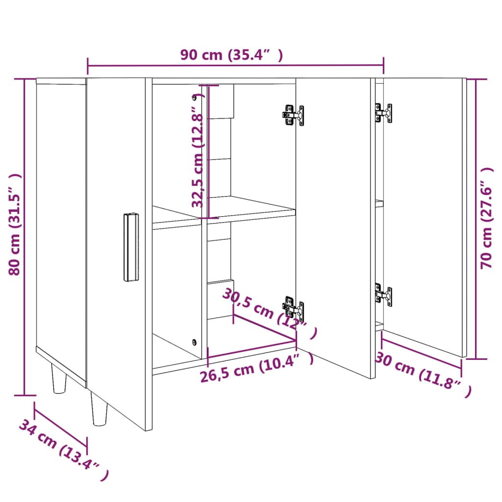 Dressoir 90x34x80 cm bewerkt hout gerookt eikenkleurig - AllerleiShop