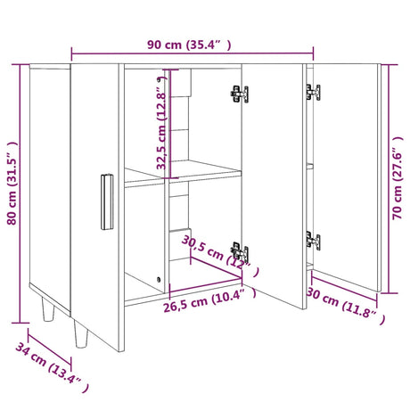 Dressoir 90x34x80 cm bewerkt hout gerookt eikenkleurig - AllerleiShop