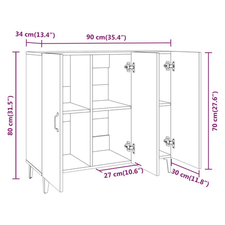 Dressoir 90x34x80 cm bewerkt hout gerookt eikenkleurig - AllerleiShop