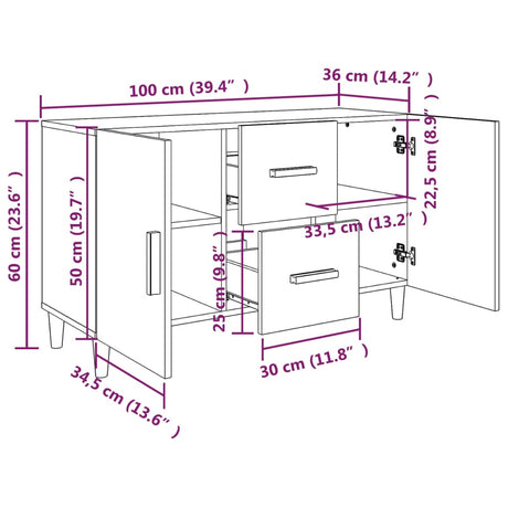 Dressoir 100x36x60 cm bewerkt hout gerookt eikenkleurig - AllerleiShop