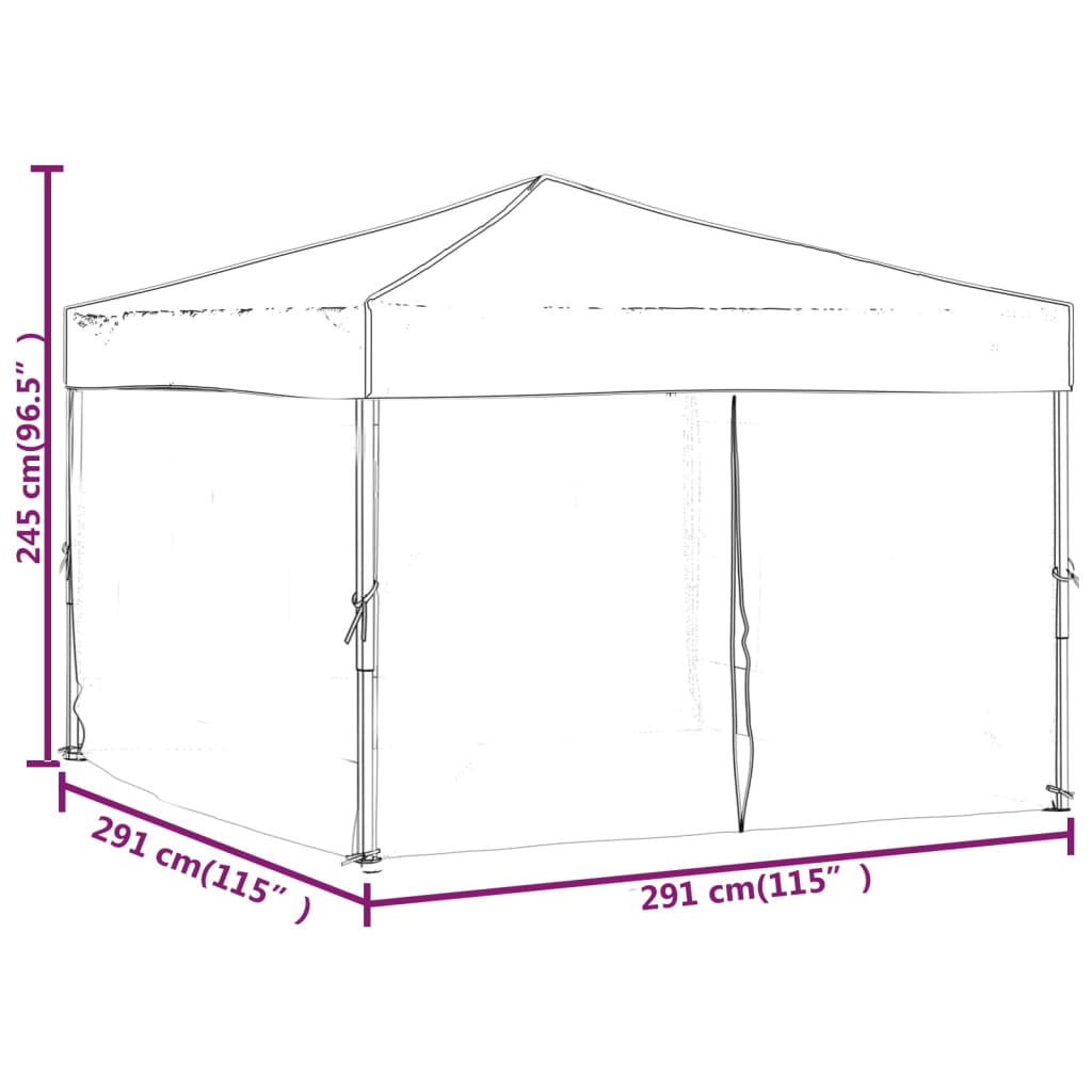 Partytent inklapbaar met zijwanden 3x3 m antracietkleurig