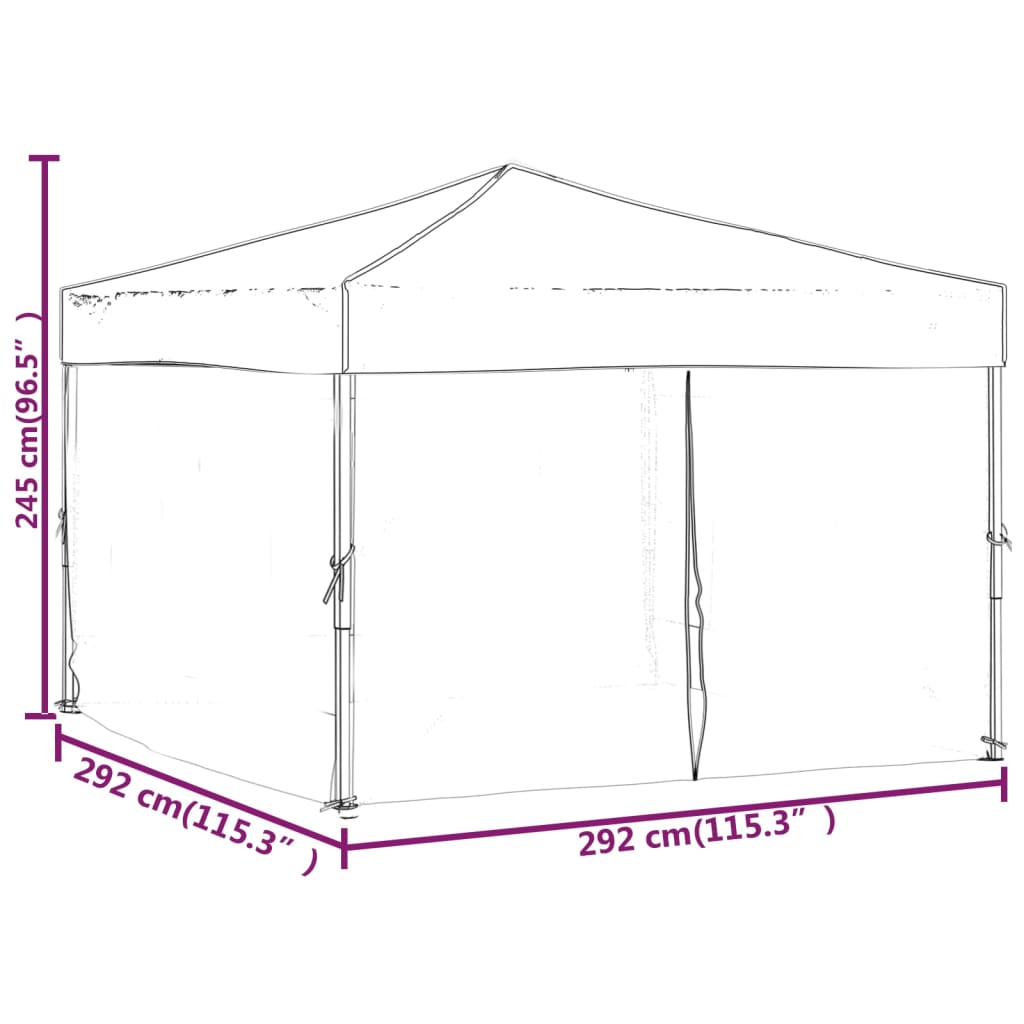 Partytent inklapbaar met zijwanden 3x3 m wit