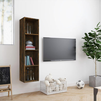 Boekenkast / tv-meubel 143x30x36 cm bewerkt hout gerookt eiken - AllerleiShop