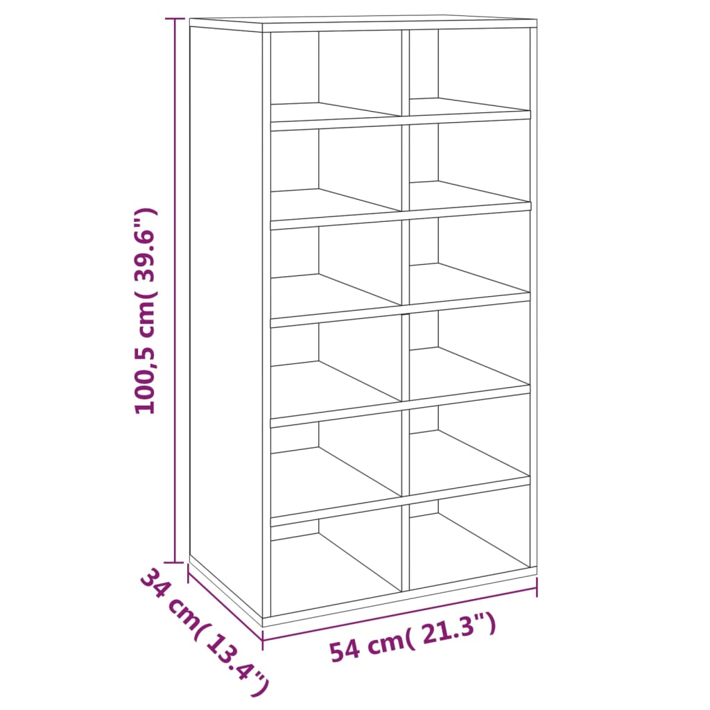 Schoenenrek 54x34x100,5 cm bewerkt hout grijs sonoma eikenkleur