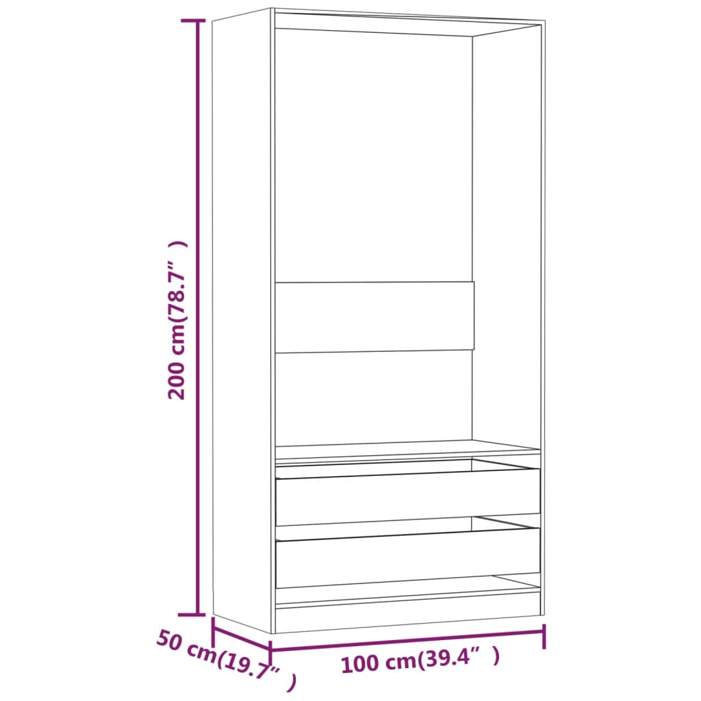 Kledingkast 100x50x200 cm bewerkt hout bruin eikenkleur - AllerleiShop