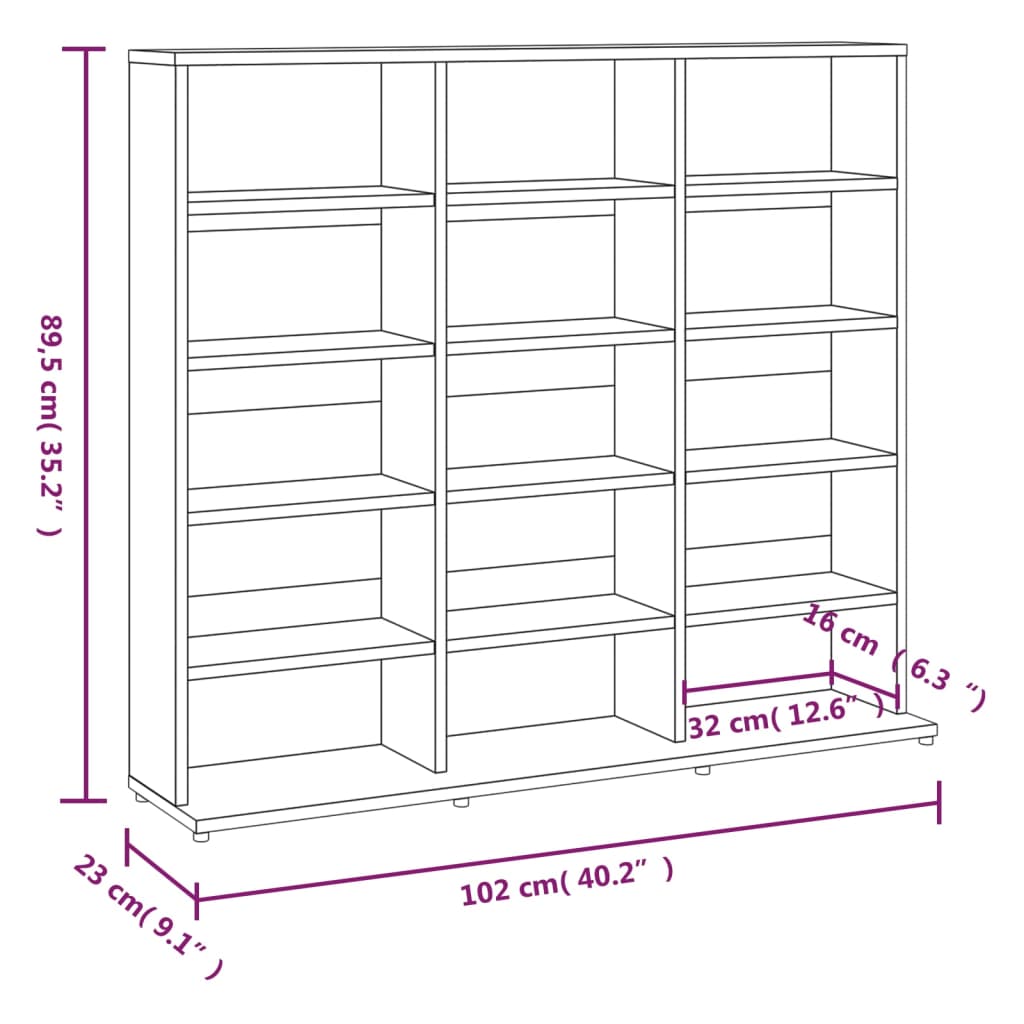 Cd-kast 102x23x89,5 cm bewerkt hout grijs sonoma eikenkleurig - AllerleiShop