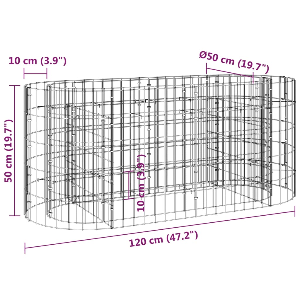 Gabion plantenbak verhoogd 120x50x50 cm gegalvaniseerd ijzer