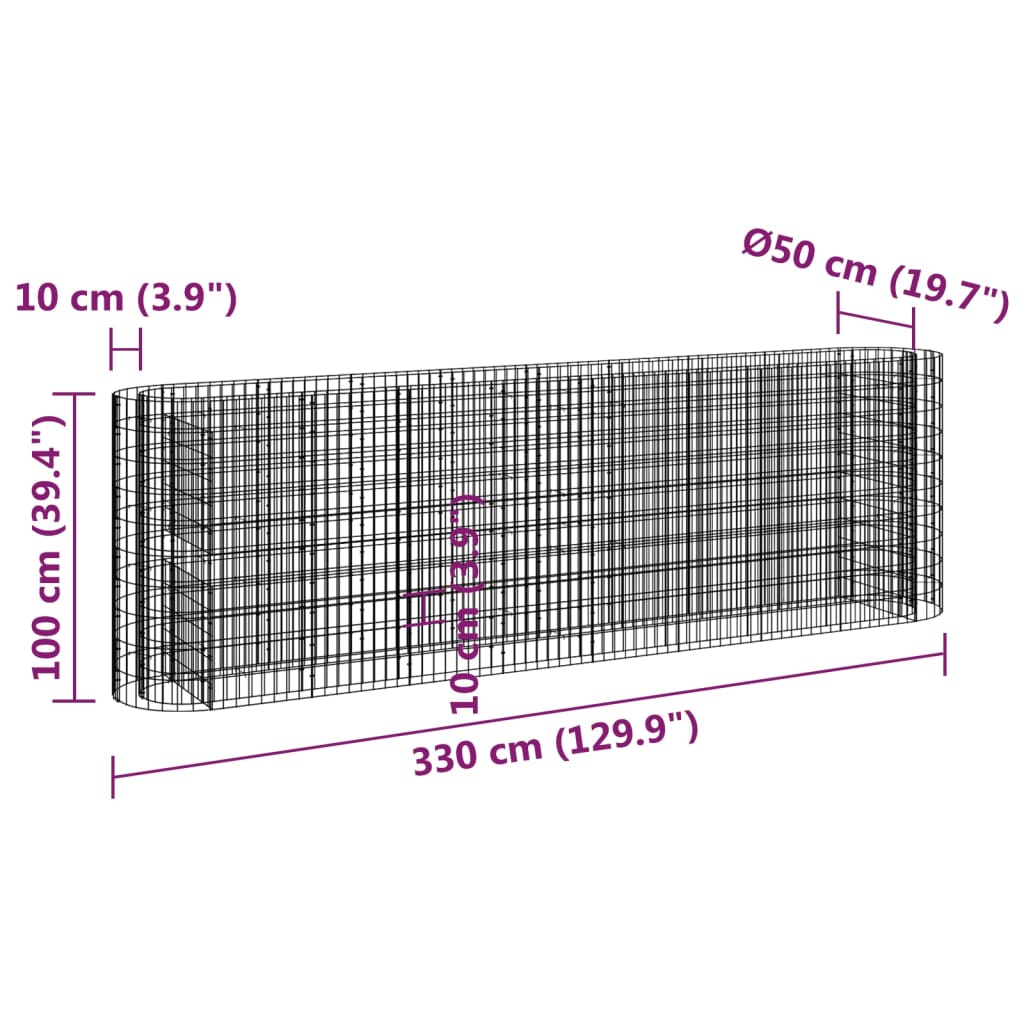 Gabion plantenbak verhoogd 330x50x100 cm gegalvaniseerd ijzer