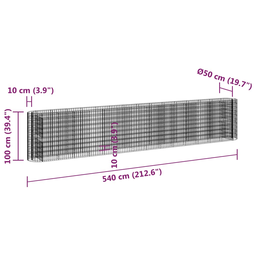 Gabion plantenbak verhoogd 540x50x100 cm gegalvaniseerd ijzer